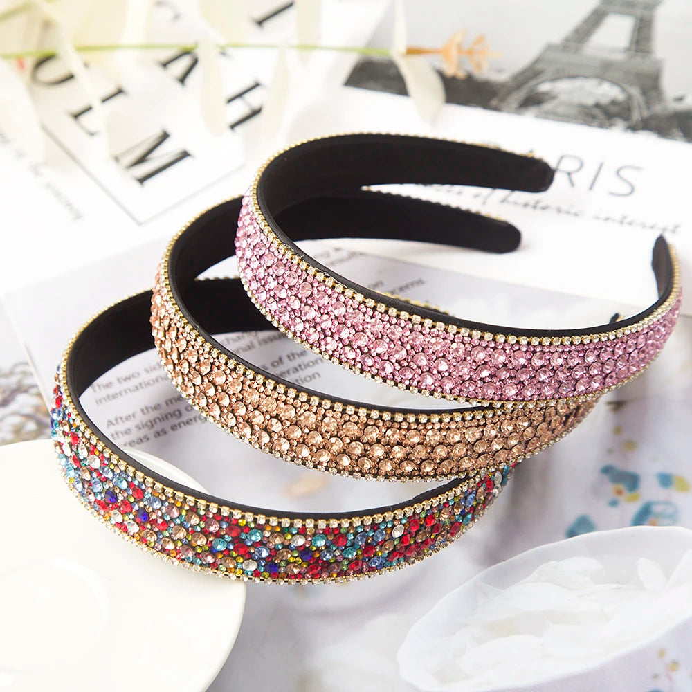 Baroque Crystal Headbands Fashion Hair Hoop Bands Bezel Luxurious Rhinestones Sponge Hairbands Women Hair Accessories Headdress