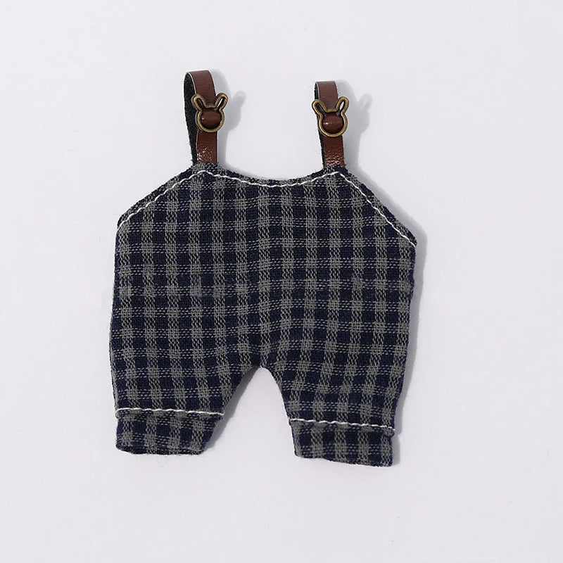 Obitsu 11 1/12 BJD Doll Jumpsuits Grid Pattern Clothes Fashion Dark Blue Suspender Pants for ob11,gsc,body9 Dolls Accessories