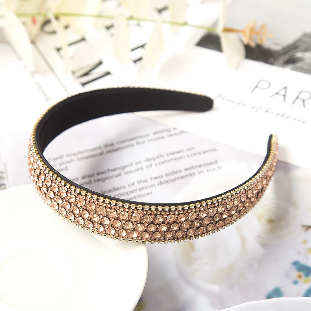 Baroque Crystal Headbands Fashion Hair Hoop Bands Bezel Luxurious Rhinestones Sponge Hairbands Women Hair Accessories Headdress