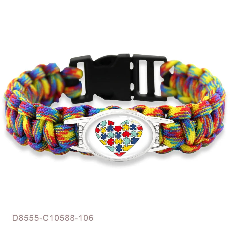 Autism Awareness Puzzle Pieces Autism Mom Grandma Dad Military Parachute 550 Cord Wristband Unisex Survival Paracord Bracelets