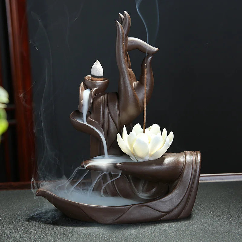 Handmade Purple Clay Burner Backflow Incense Burner Incense Stick Holder Zen Lotus Ceramic Incense Censer Home Ornaments