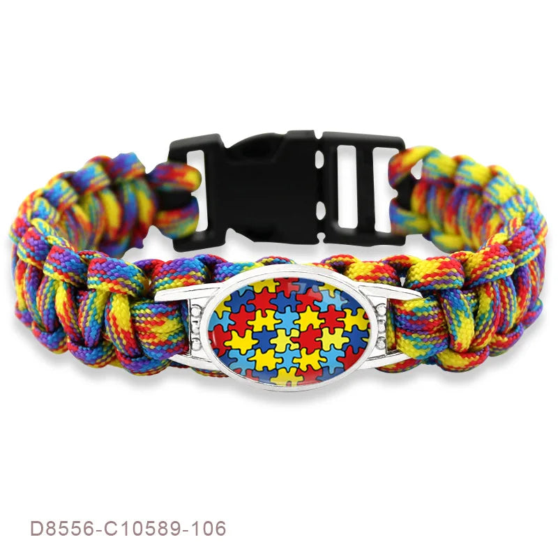 Autism Awareness Puzzle Pieces Autism Mom Grandma Dad Military Parachute 550 Cord Wristband Unisex Survival Paracord Bracelets