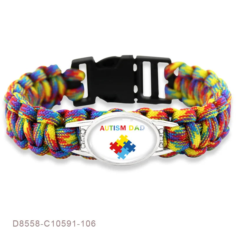 Autism Awareness Puzzle Pieces Autism Mom Grandma Dad Military Parachute 550 Cord Wristband Unisex Survival Paracord Bracelets