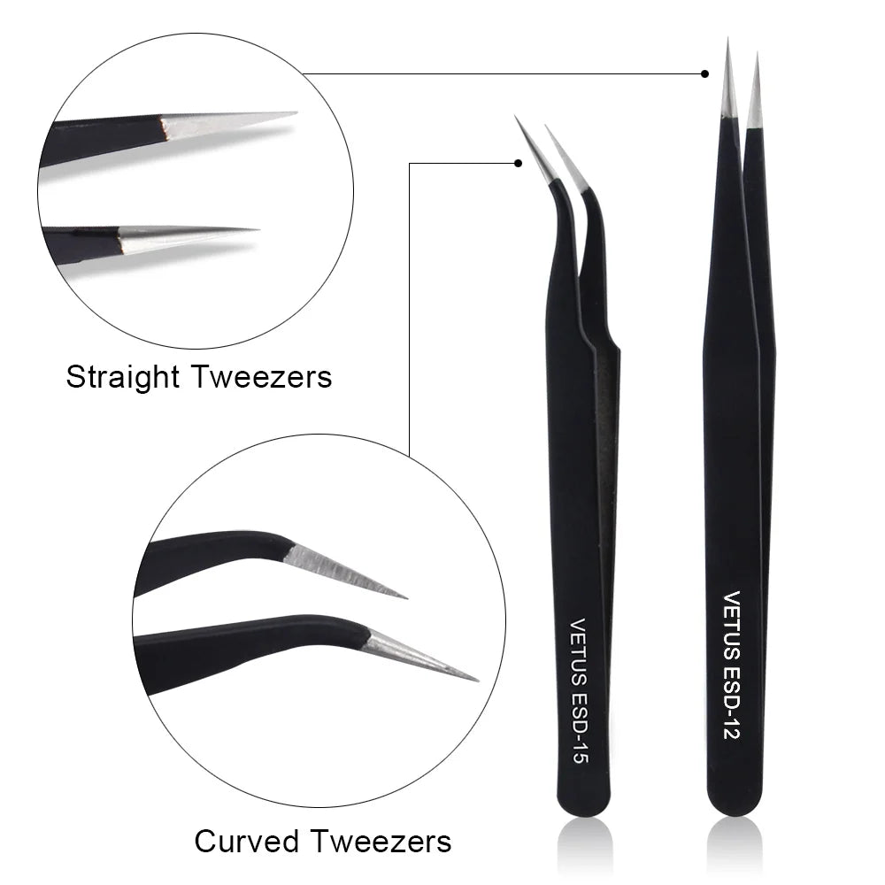 VETUS Stainless Steel Eyebrow Tweezer False Eyelash Extension Tweezers Auxiliary Repair Hyperfine Lashes Tools Make Up Tweezers