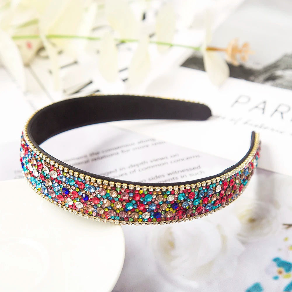 Baroque Crystal Headbands Fashion Hair Hoop Bands Bezel Luxurious Rhinestones Sponge Hairbands Women Hair Accessories Headdress