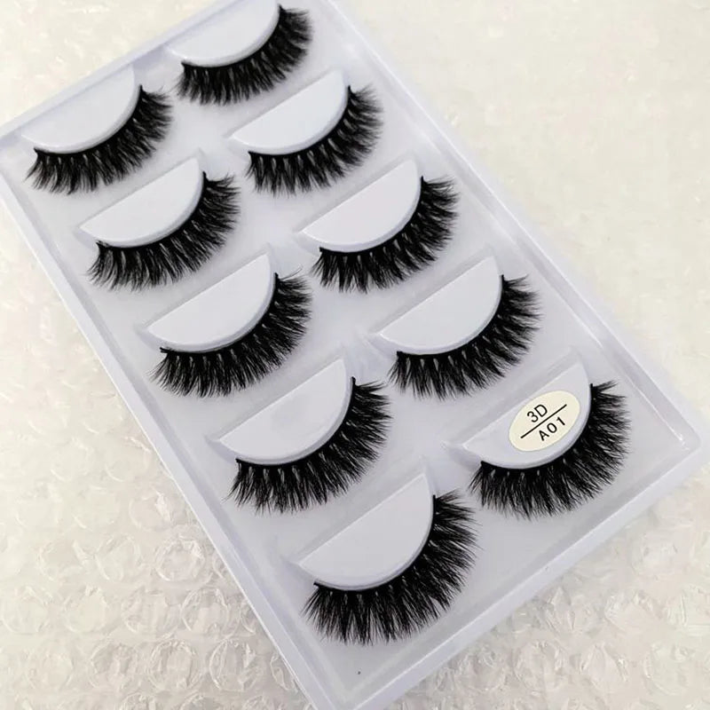 5 pairs 100% Real Mink Eyelashes Faux Cils Natural False Eyelashes 3d Mink Lashes Soft Eyelash Extension Makeup Cilio H13 E-08