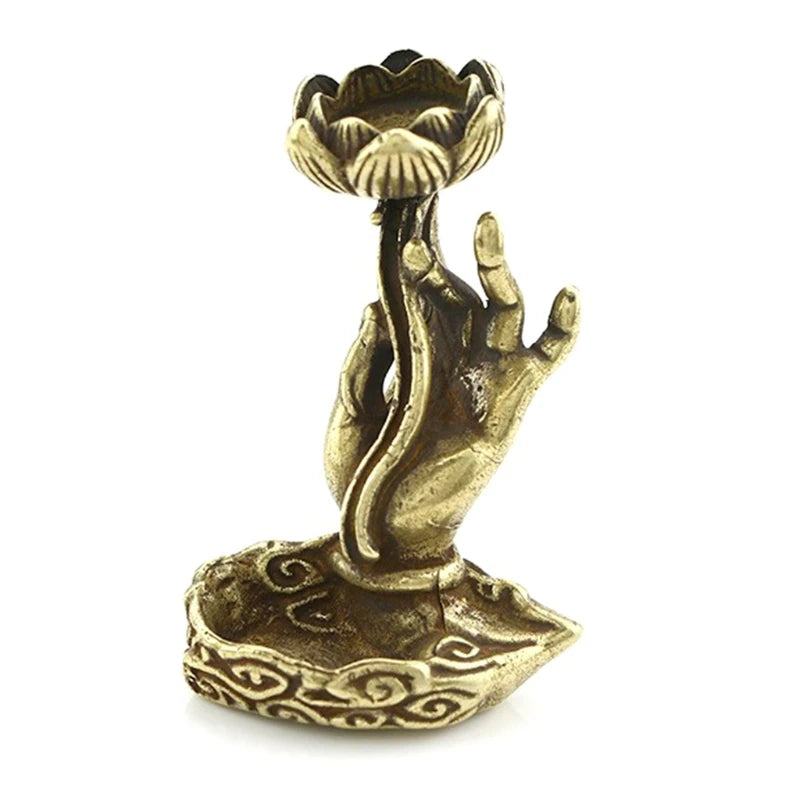 NICEFurniture Copper Backflow Incense Burner Hand Lotus Incense Base Holder for Home Yoga Aromatherapy Relaxation Gifts