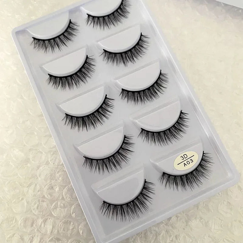 5 pairs 100% Real Mink Eyelashes Faux Cils Natural False Eyelashes 3d Mink Lashes Soft Eyelash Extension Makeup Cilio H13 E-08