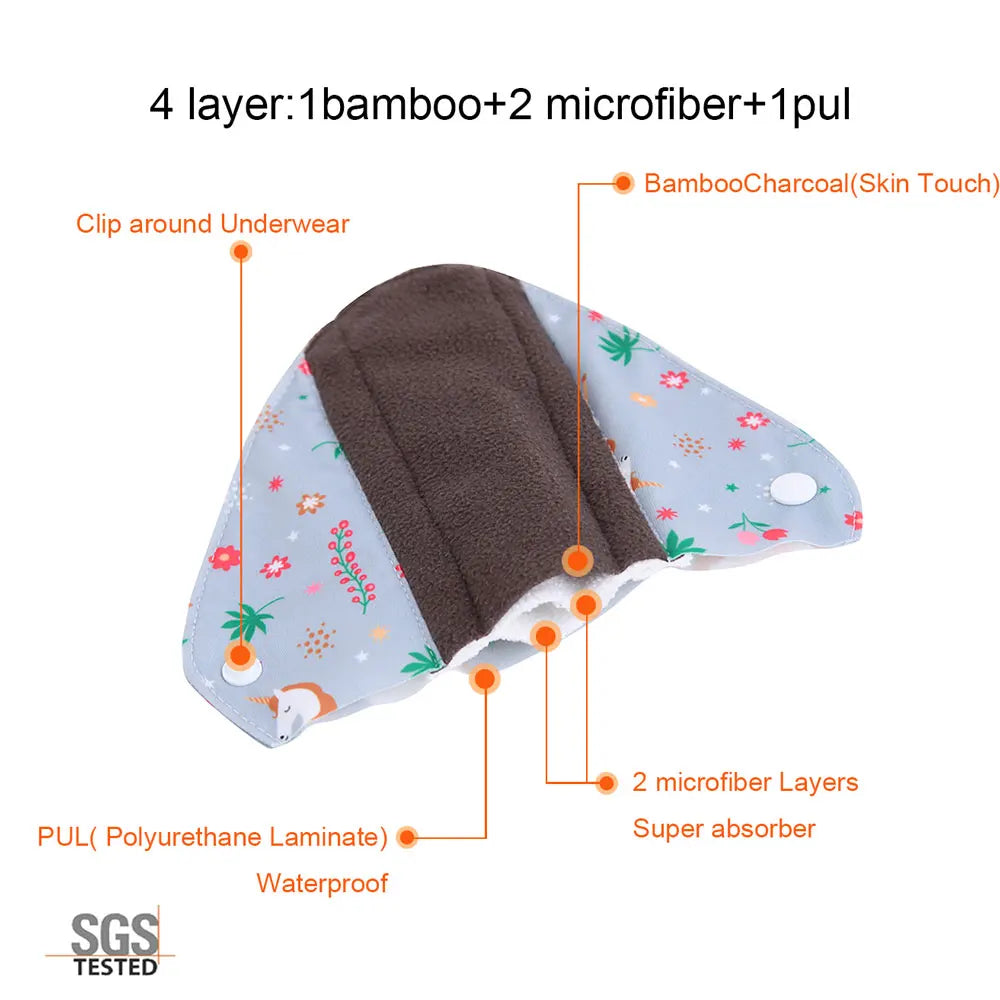 Sanitary Pad Regular Flow Washable Menstrual Napkins Bamboo Charcoal Women Menstrual Feminine Pads Cloth Towel Postpartum Pad