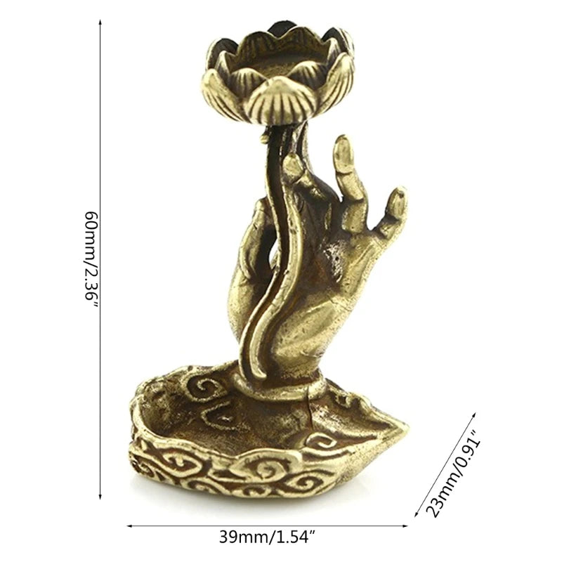 NICEFurniture Copper Backflow Incense Burner Hand Lotus Incense Base Holder for Home Yoga Aromatherapy Relaxation Gifts