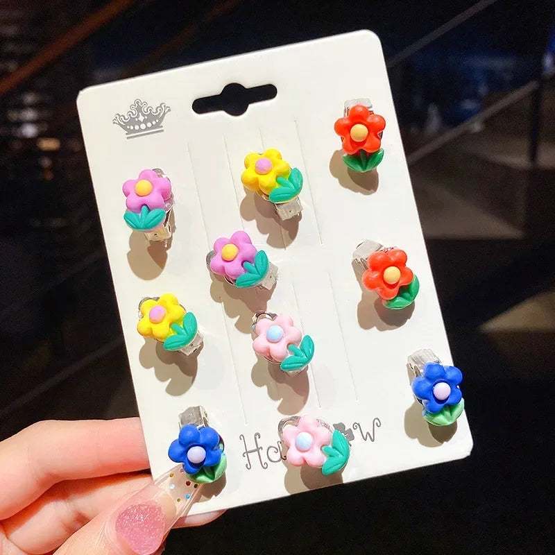 10pcs Cute Girls Earrings Ear Clip No Ear Hole Flower Earrings Children Jewelry Princess Girls Birthday Gifts Kids Accessories