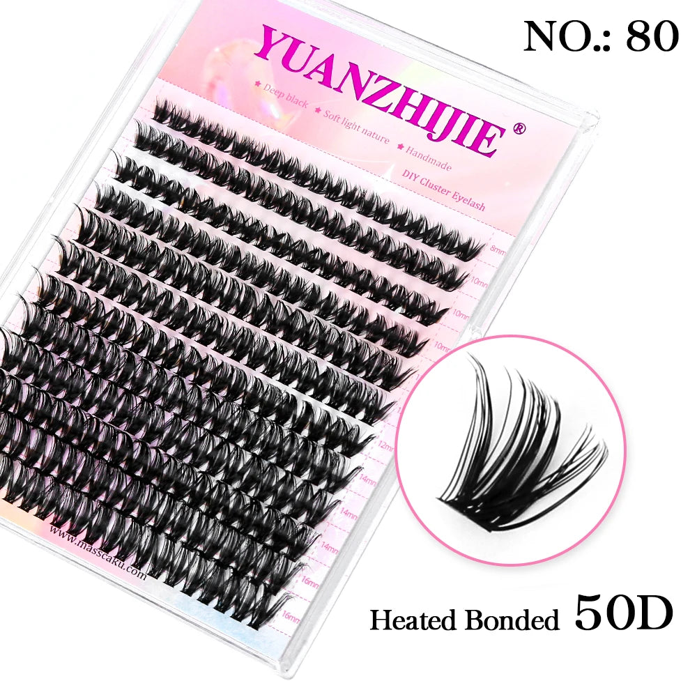 High Quality YUANZHIJIE Lightweight Heat Bonded Segmented Lashes 8-16mm Mix Size 3D Effect Long-lasting Clusters Eyelash Trays