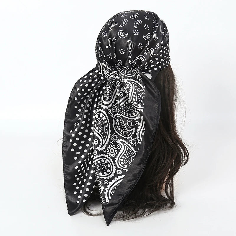 Foulard en soie Pour Femme, Hijab, Bandana, QuatureSaisons, Mode Chef, Accessoires pour cheveux, 90x90cm