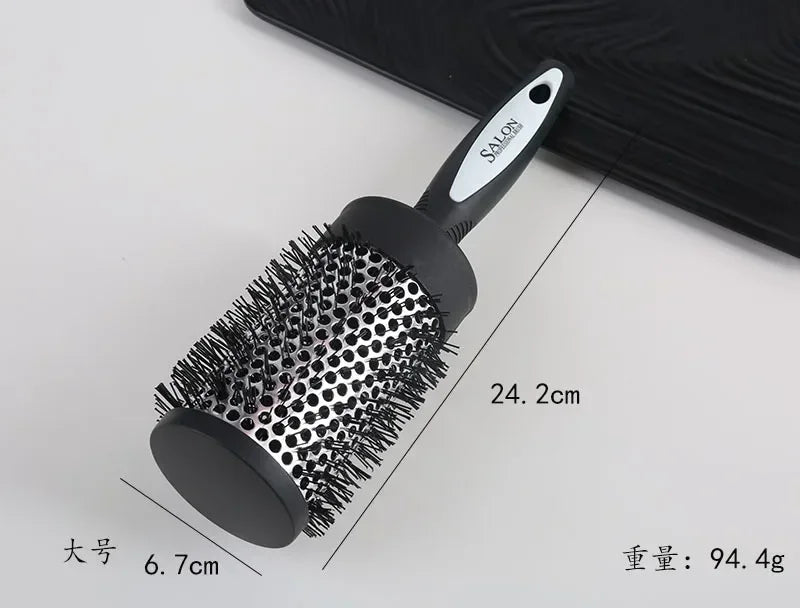 Hair Styling Hair Brush Nylon Comb Cylinder Curly Hair Rolling Comb Thermal Aluminum Tube Round Barrel Comb Curly Tool