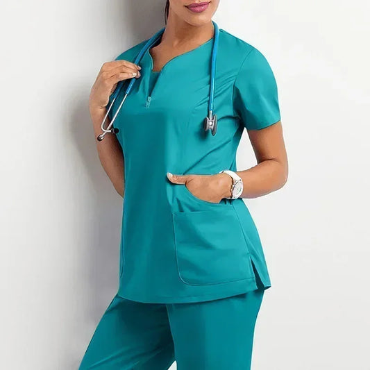 Sleeved Apparel Top Pharmacy Working Medical Hospital Doctor Nursing Uniform V-neck Jogger Nurse Women Casual Short