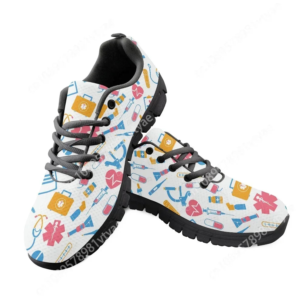 Custom Made Nurse Flat Shoes Cute Cartoon Medical Pattern Women Nursing Shoes Female Casual Running Sneakers Light Mesh Footwear