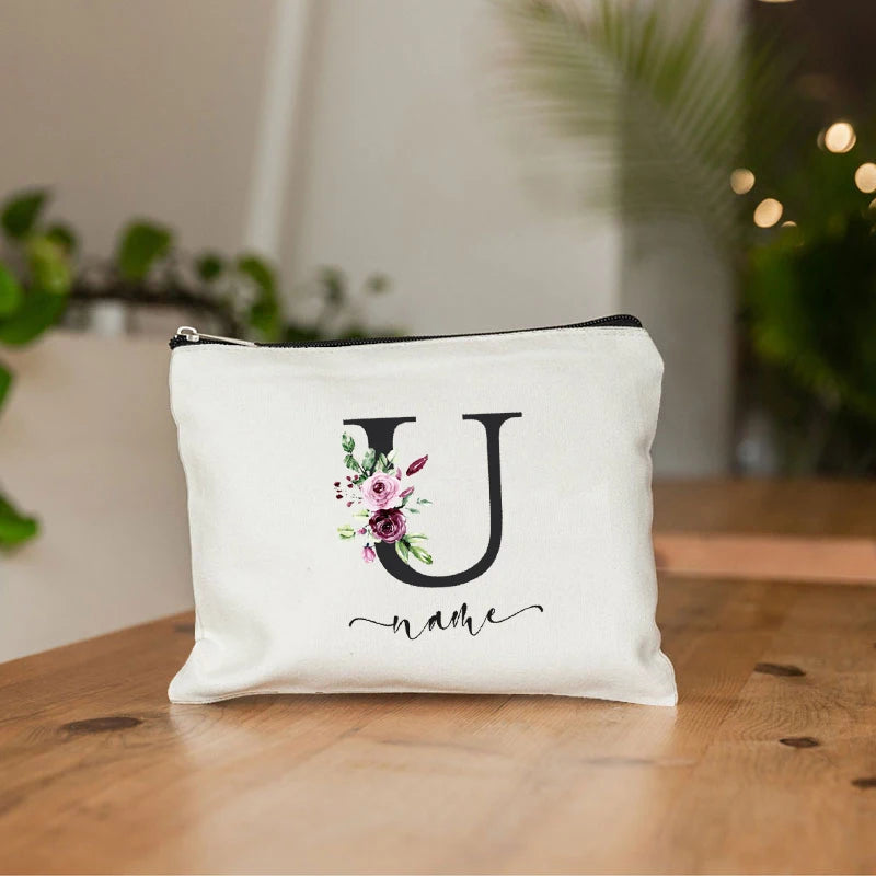 Customize Name Cosmetic Bag  Women's Make Up Bag Bachelorette Party Gift Pouch Custom Fashion Flower Travel Cosmetic Organize