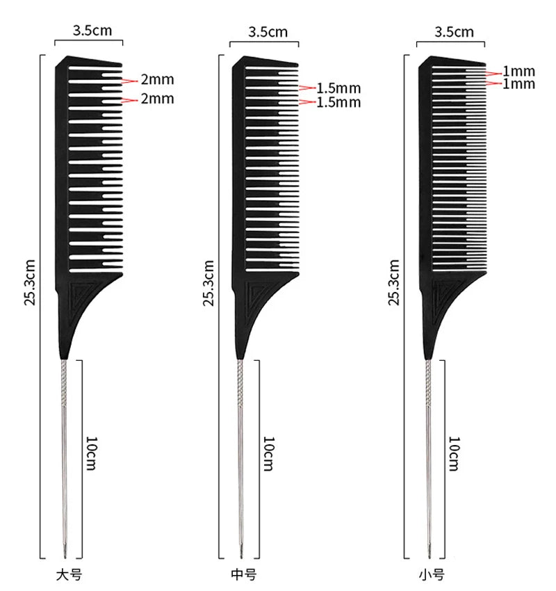 Large and Small Toothed Steel Needle-point Tail Comb Trendy Comb PC Tip-tail Hair Highlighting Comb for Stylist