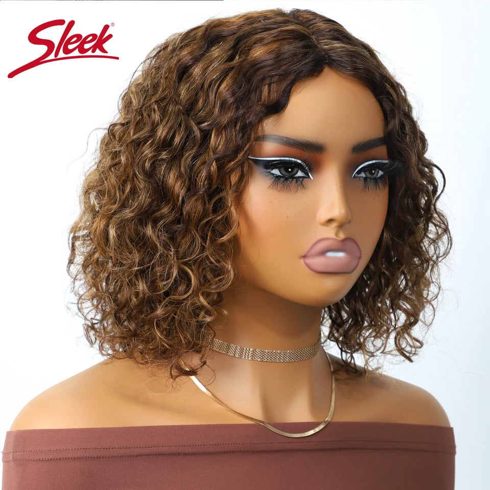 Sleek Brazilian P4/30/27 Jerry Curl Bob Wigs Nature Remy Black Dark Human Hair Bob Wigs Water Wave Lace Front Part Highlight Wig