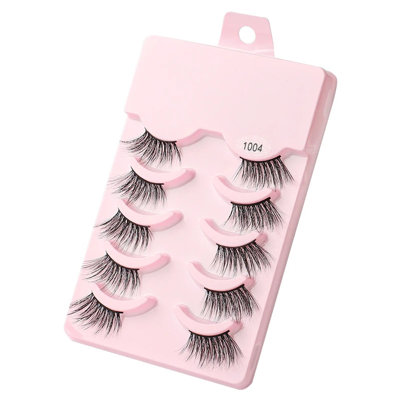 Manga Lashes 5 Pairs Anime Cosplay Faux Mink Lashes Korean Natural short Full Strip Lashes Clear Band Soft Eyelashes Extension