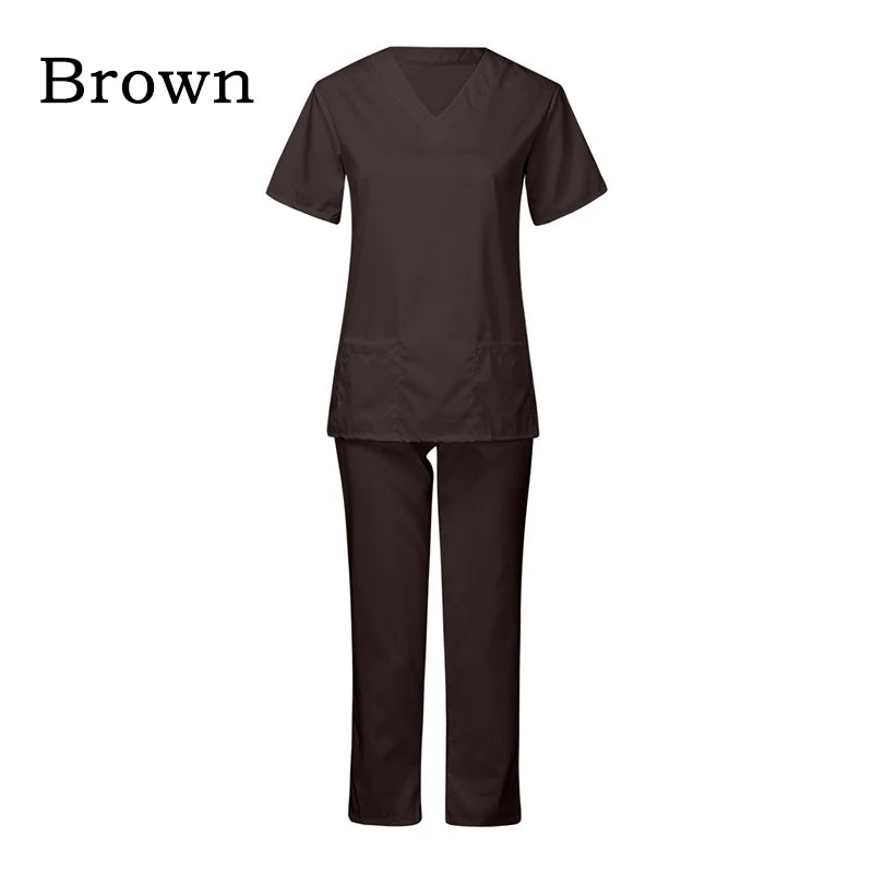 Hospital Women Doctor Nursing Uniform Casual Short Sleeved V-Neck Jogger Suits Nurse Pharmacy Working Scrubs Medical Uniforms