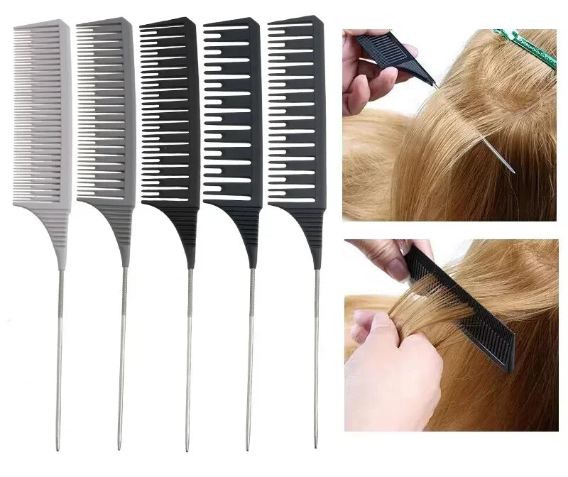 5pcs Hairbrush Hair Styling Combs Tailed Comb Set Coloring Dyeing Comb Salon Tool Sectioning Highlighting Weaving Cutting Comb