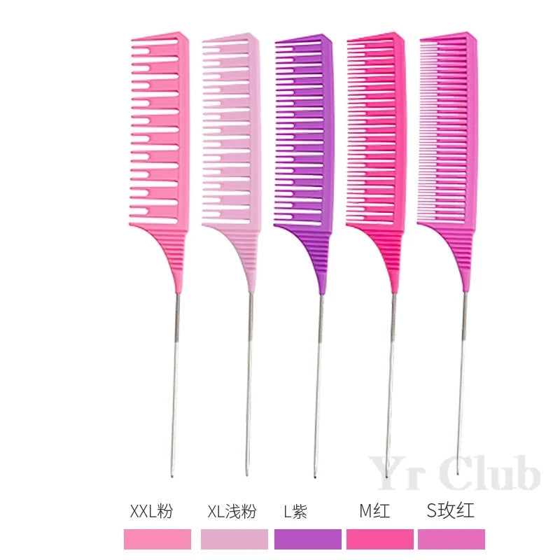 5Pcs/Set Hairbrush Highlight Dyeing Comb Hairstylist Dye  Hair Pointed Combs Hair Salon Hairdressing Brush Styling Tools Y0606