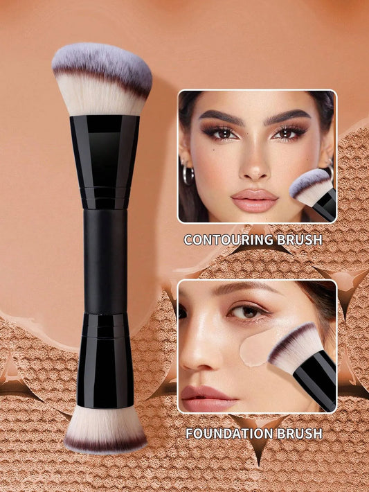 1pc Double-ended Foundation Brush & Contour Brush Multipurpose Makeup Tool, Black