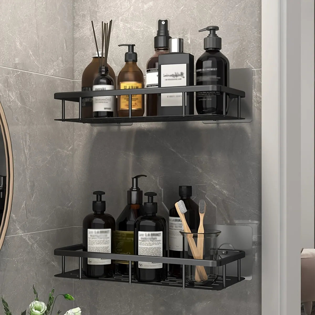 Bathroom Shelf Kitchen Storage Organizer Aluminum Alloy Shampoo Rack Shower Shelf Bathroom Accessories No Drill Shelf