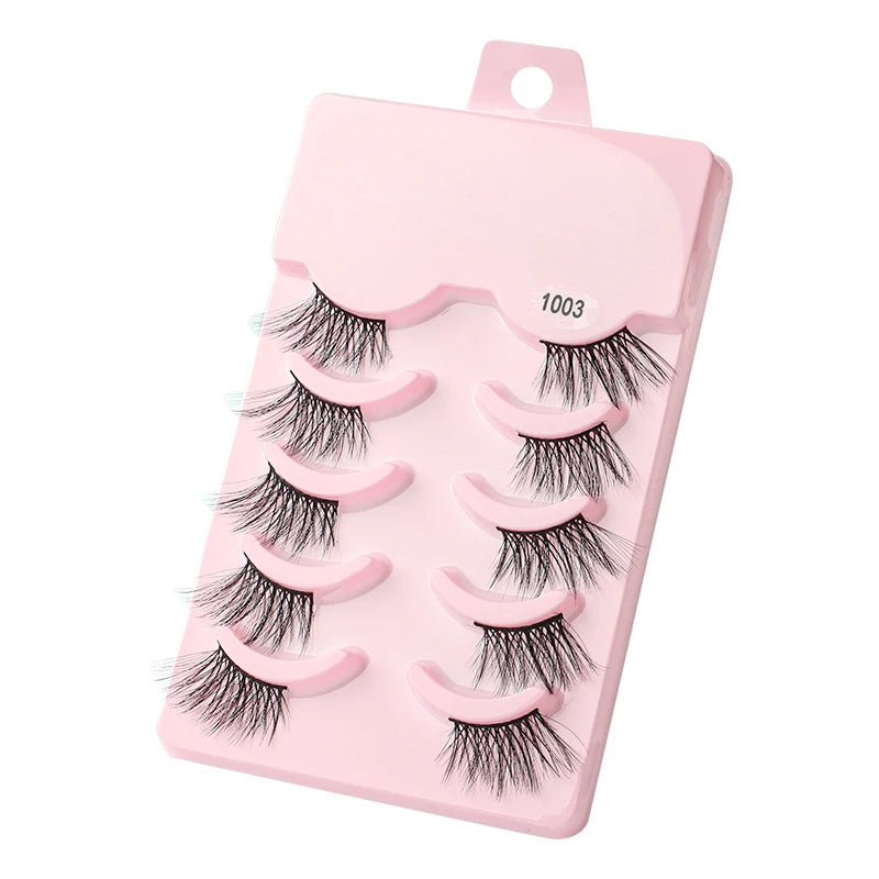 Manga Lashes 5 Pairs Anime Cosplay Faux Mink Lashes Korean Natural short Full Strip Lashes Clear Band Soft Eyelashes Extension