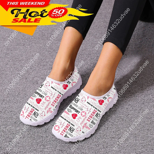 Casual Slip On Nurse Shoes For Woman Medical Tool Pattern Flat Sneakers For Hospital Worker Ladies Light Loafers