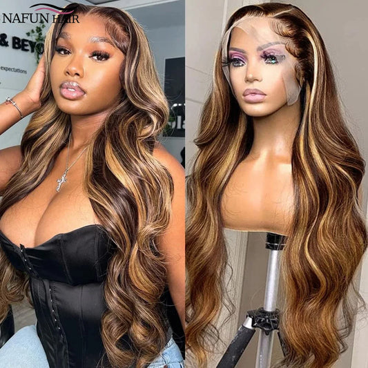 Transparent Highlight 13x4 13x6 Body Wave Lace Front Human Hair Wigs For Women Bleached Brazilian Lace Frontal Wig PrePlucked