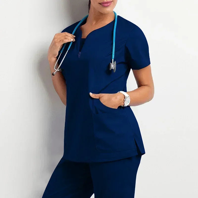 Sleeved Apparel Top Pharmacy Working Medical Hospital Doctor Nursing Uniform V-neck Jogger Nurse Women Casual Short