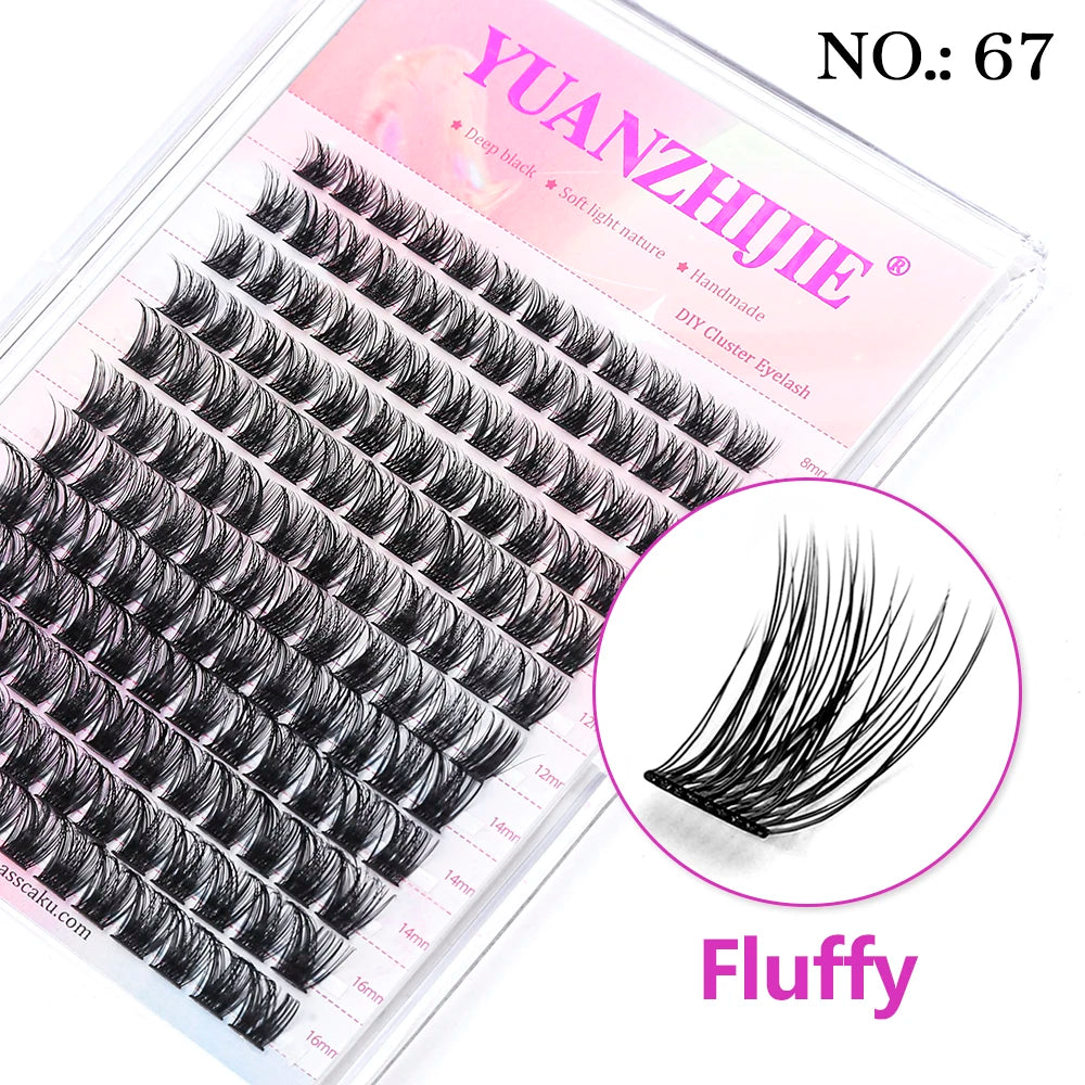 High Quality YUANZHIJIE Lightweight Heat Bonded Segmented Lashes 8-16mm Mix Size 3D Effect Long-lasting Clusters Eyelash Trays