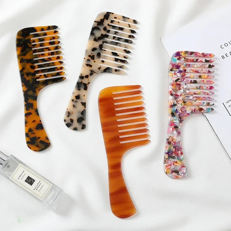 Hair Comb Wide Teeth Acetate Hairdressing Comb Anti-static Massage Hairbrush Colorful Hair Styling Tools Leopard Anti Static