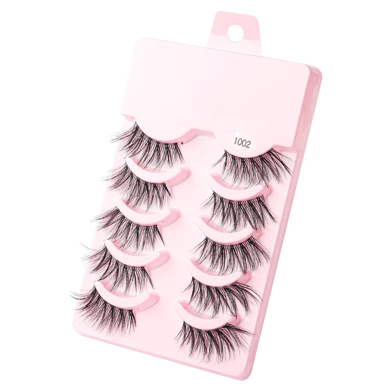 Manga Lashes 5 Pairs Anime Cosplay Faux Mink Lashes Korean Natural short Full Strip Lashes Clear Band Soft Eyelashes Extension