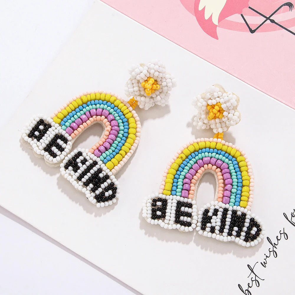 Handmade Seed Bead Creative Fashion Love Sunflower Apple Rainbow Pencil Teacher Appreciation Gift Back To School Jewelry Earring