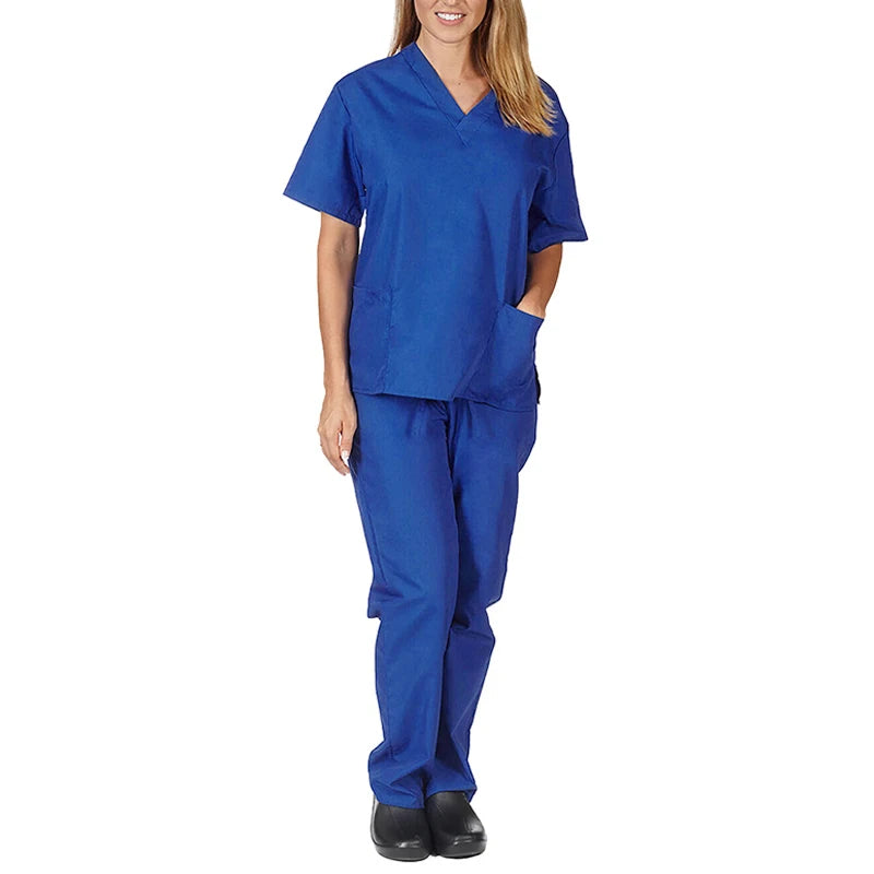 Hospital Women Doctor Nursing Uniform Casual Short Sleeved V-Neck Jogger Suits Nurse Pharmacy Working Scrubs Medical Uniforms