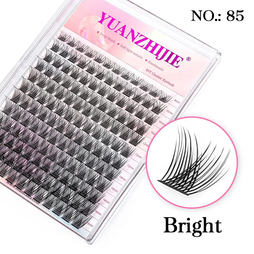 High Quality YUANZHIJIE Lightweight Heat Bonded Segmented Lashes 8-16mm Mix Size 3D Effect Long-lasting Clusters Eyelash Trays