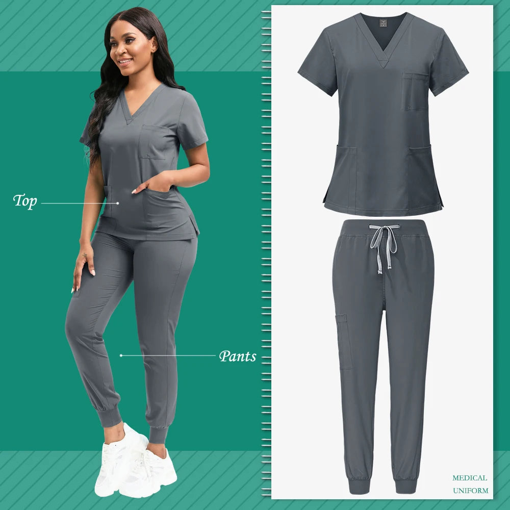 New Nurse Uniform for Women Nursing Solid Surgical Gown High-quality Doctor Scrub Sets Unisex Hospital Work Wear Wholesale Price