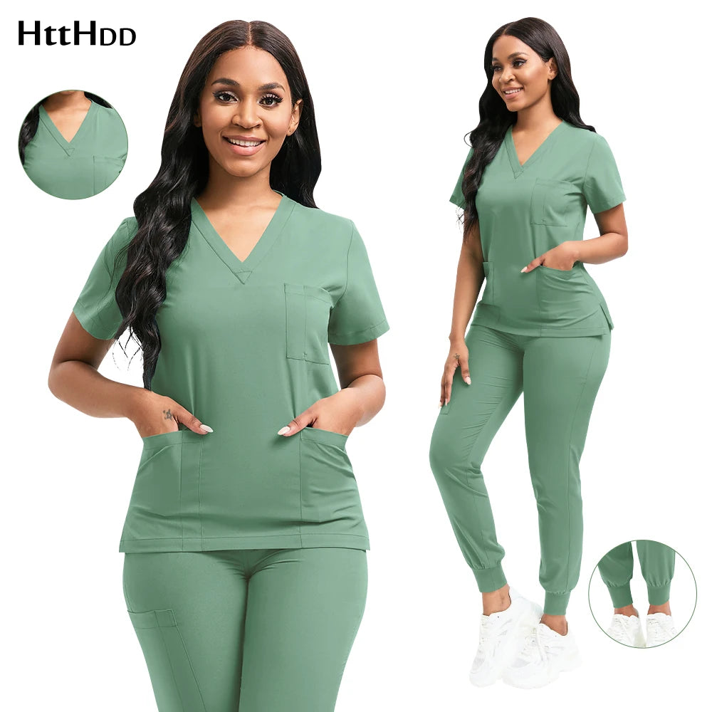 New Nurse Uniform for Women Nursing Solid Surgical Gown High-quality Doctor Scrub Sets Unisex Hospital Work Wear Wholesale Price