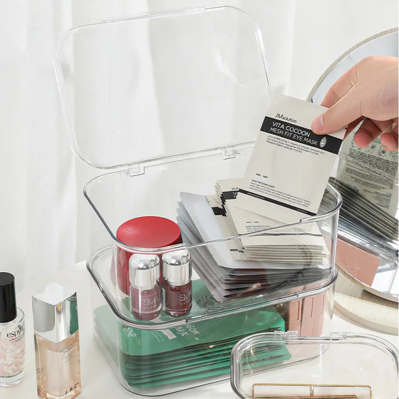 Transparent Acrylic Cosmetics Storage Box with Lid Waterproof Dustproof Jewelry Make Up Organizer for Home Desktop Storage Box