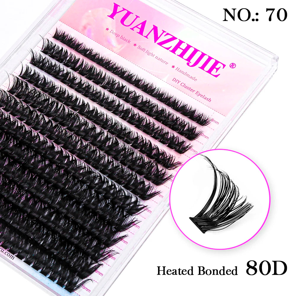 High Quality YUANZHIJIE Lightweight Heat Bonded Segmented Lashes 8-16mm Mix Size 3D Effect Long-lasting Clusters Eyelash Trays