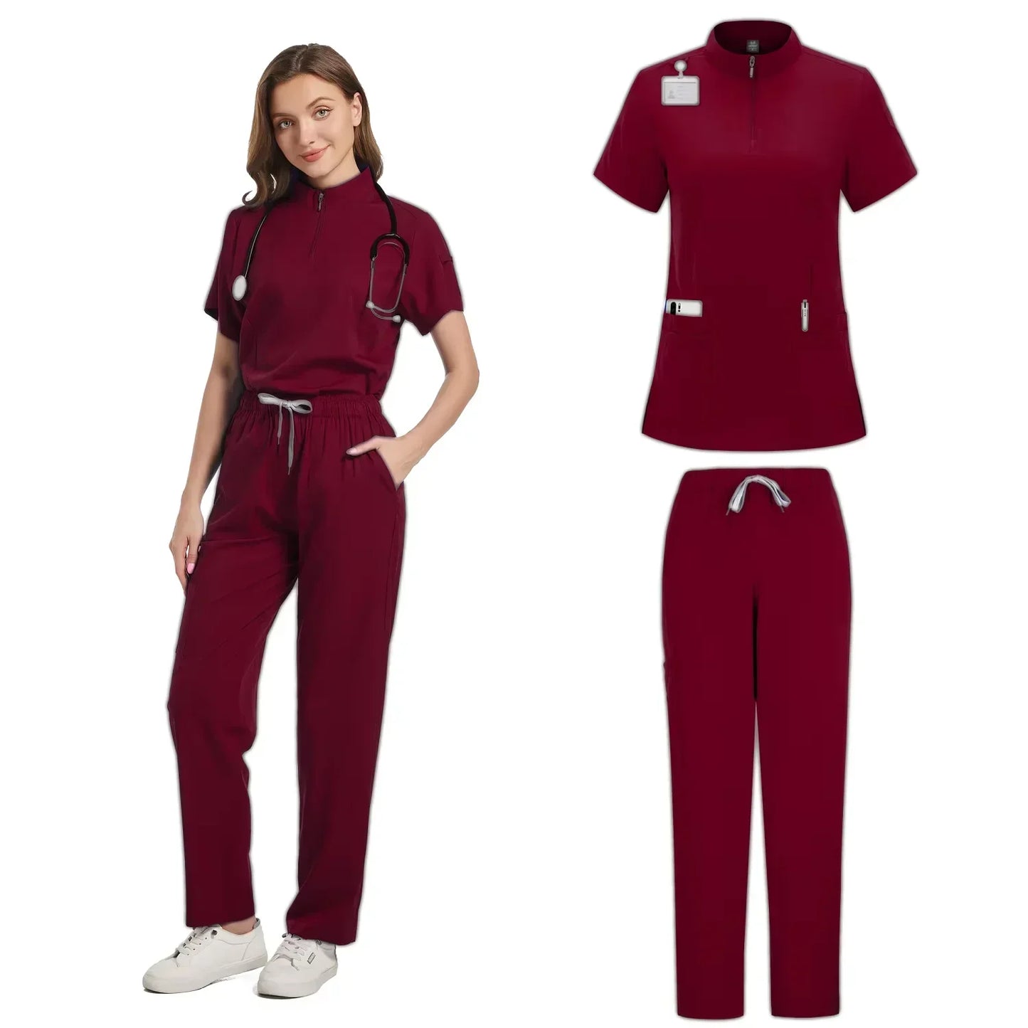 Hot Sale Tops Straight Pants Pet Clinic Nursing Scrubs Uniforms Sets Women'S 12 Color Stretch Medical Uniform Summer Scrubs Set