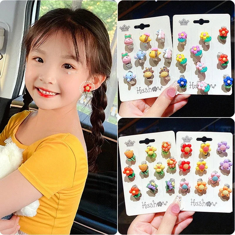 10pcs Cute Girls Earrings Ear Clip No Ear Hole Flower Earrings Children Jewelry Princess Girls Birthday Gifts Kids Accessories