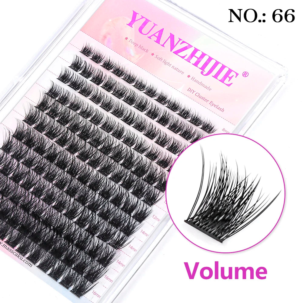 High Quality YUANZHIJIE Lightweight Heat Bonded Segmented Lashes 8-16mm Mix Size 3D Effect Long-lasting Clusters Eyelash Trays