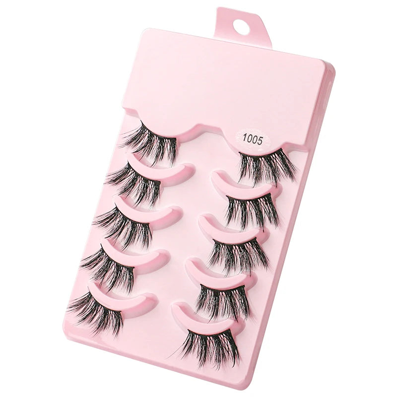 Manga Lashes 5 Pairs Anime Cosplay Faux Mink Lashes Korean Natural short Full Strip Lashes Clear Band Soft Eyelashes Extension