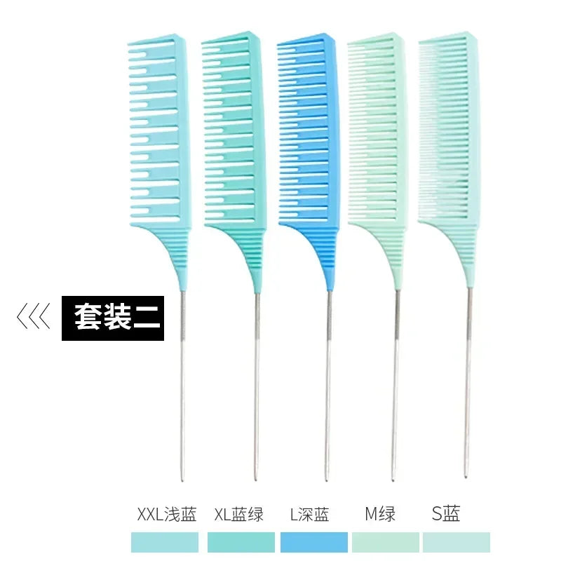 5pcs Hairbrush Hair Styling Combs Tailed Comb Set Coloring Dyeing Comb Salon Tool Sectioning Highlighting Weaving Cutting Comb