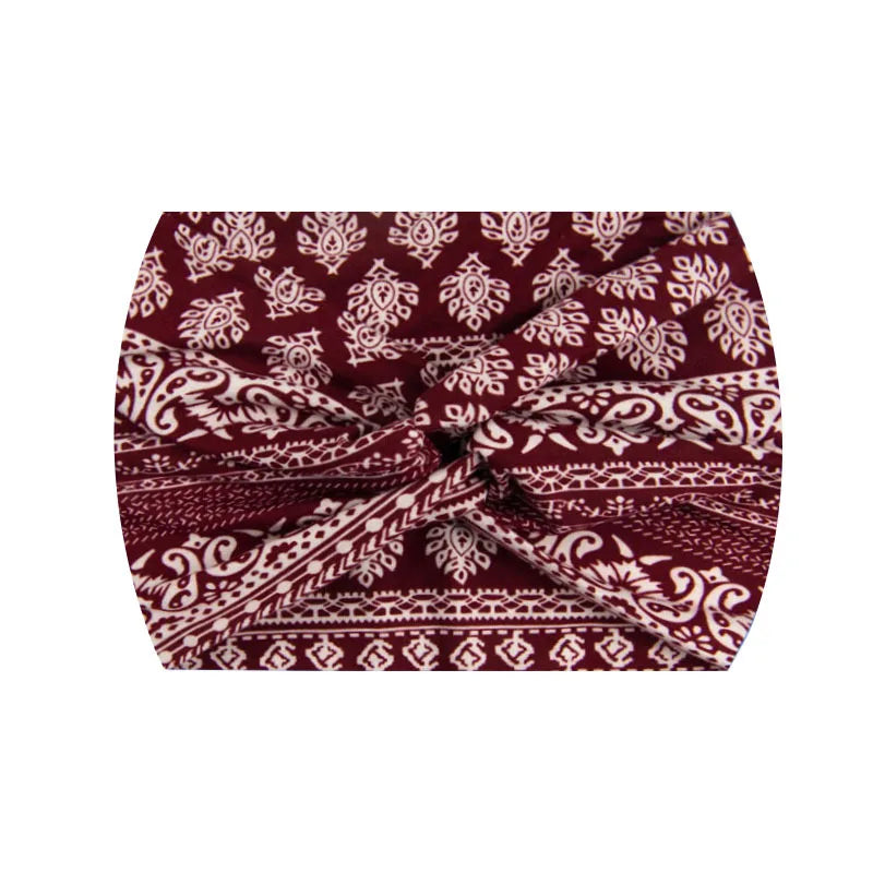 Boho Printed Wide Knotted Elastic Head Band Women Sports Soft Yoga Turban Bandana Head Wraps Bandeau Femme Pour Cheveux