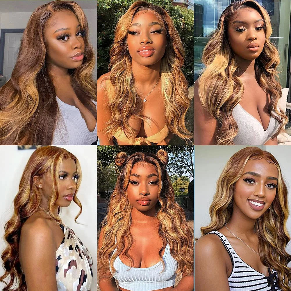 Transparent Highlight 13x4 13x6 Body Wave Lace Front Human Hair Wigs For Women Bleached Brazilian Lace Frontal Wig PrePlucked